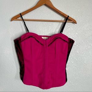 DKNY Jeans - Fuchsia Corset Top Black Lace Side Trim - Size L